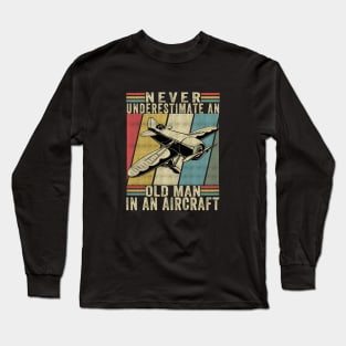 Easily Distracted By Airplanes Retro Airplane Funny Pilot Long Sleeve T-Shirt